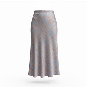 Scandinavian designer satin blue and orange splatter maxi Skirt size 6 NWT